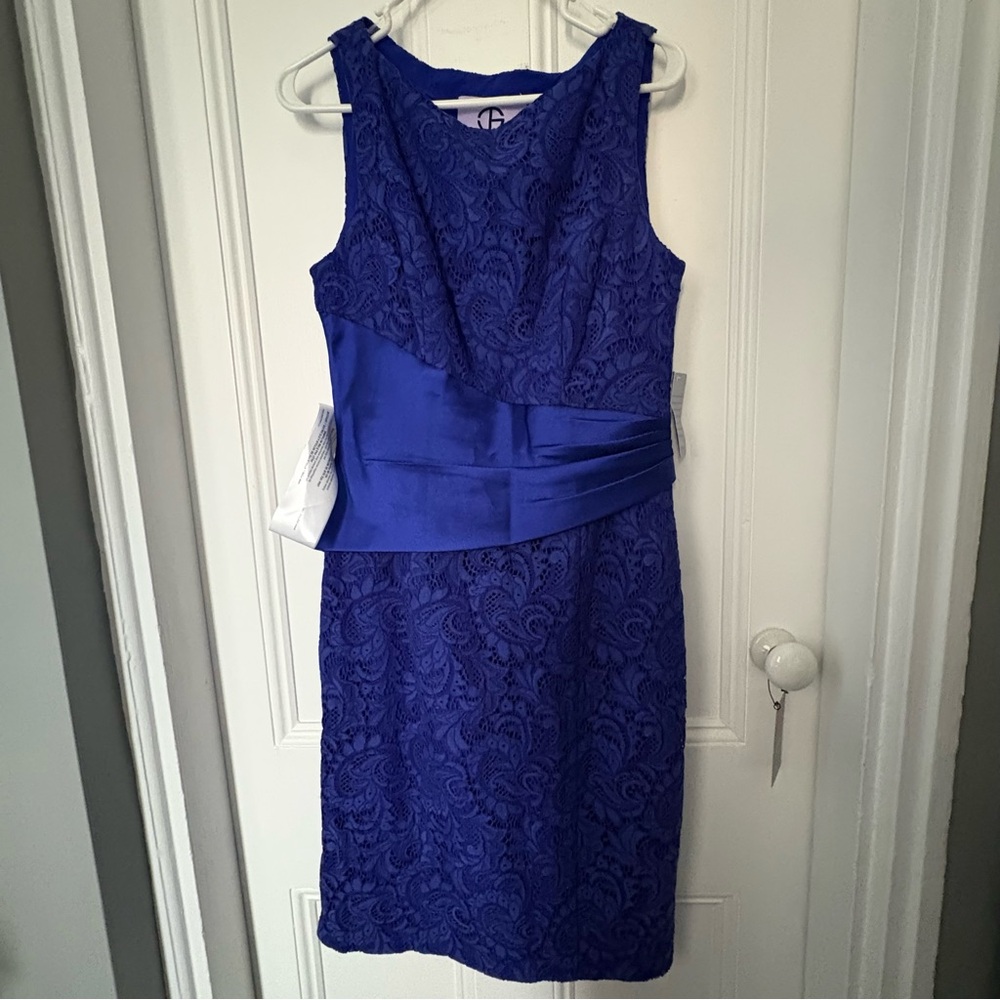 JS Collections Royal Blue/Violet Lace Tie Front Sheath Dress